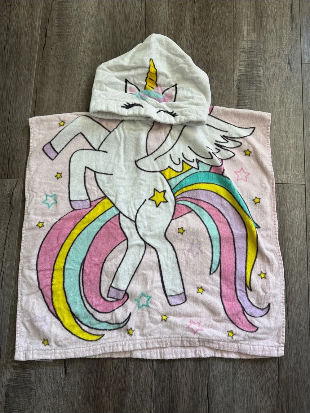 Kids Unicorn Hooded Towel Poncho - Pastel Rainbow